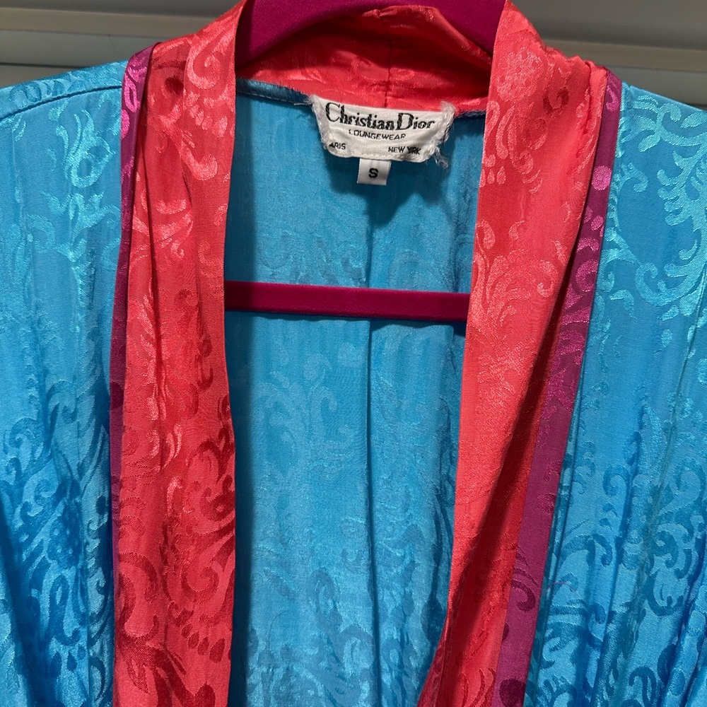 Vintage Dior Bright Blue and Coral Red Robe